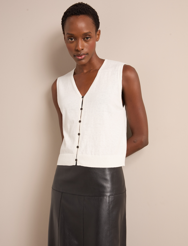 Vinnie Cotton Blend Vest - Ivory