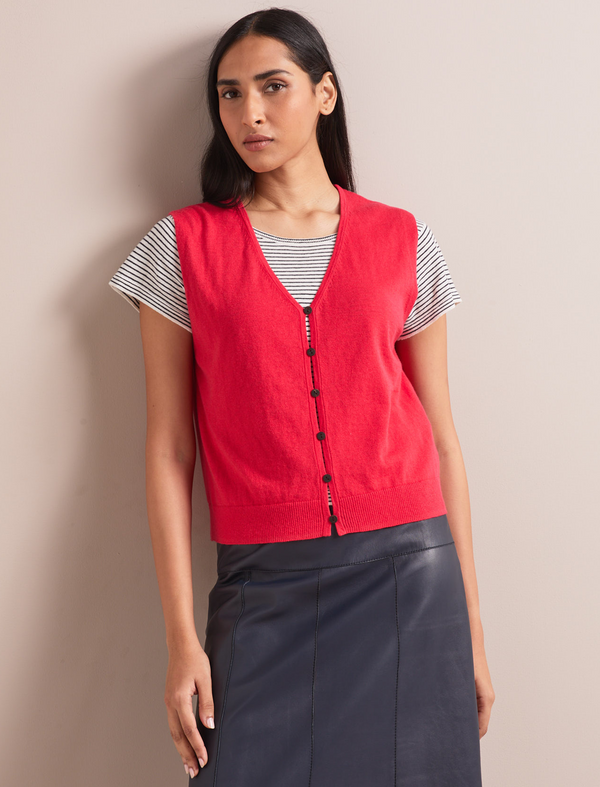 Vinnie Cotton Blend Vest - Vermillion Red