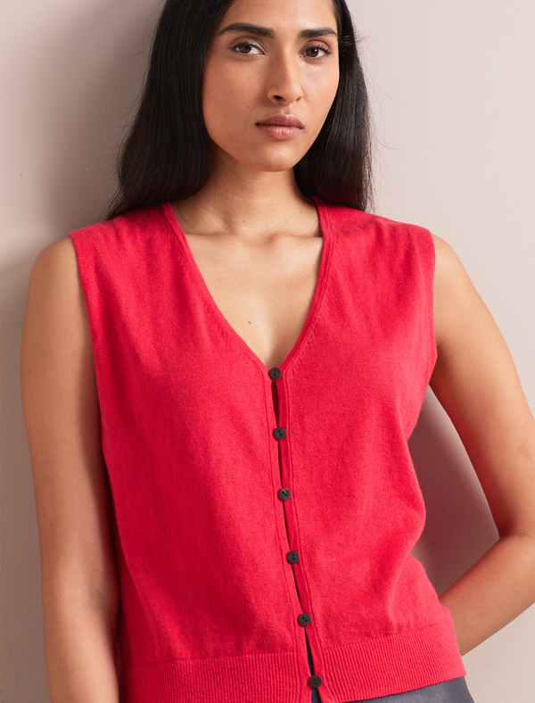 Vinnie Cotton Blend Vest - Vermillion Red