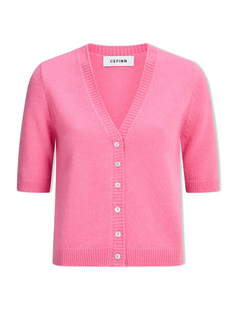 Clara Cashmere Short Sleeve Cardigan - Pink