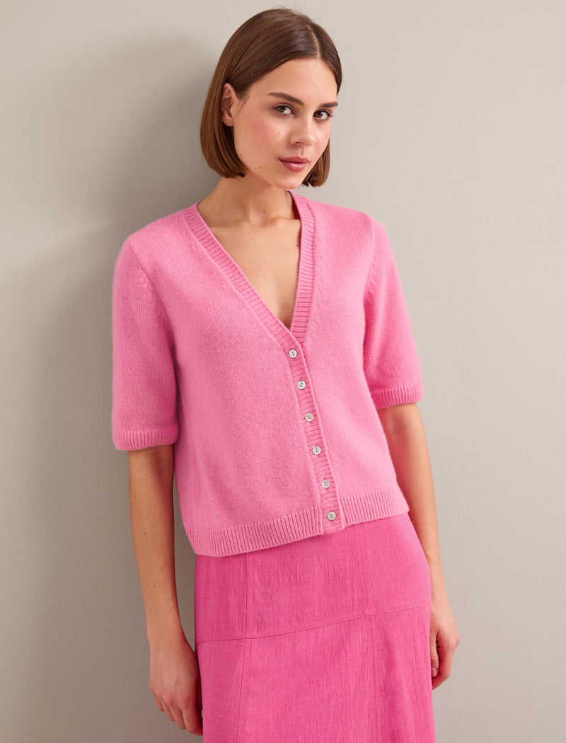 Clara Cashmere Short Sleeve Cardigan - Pink