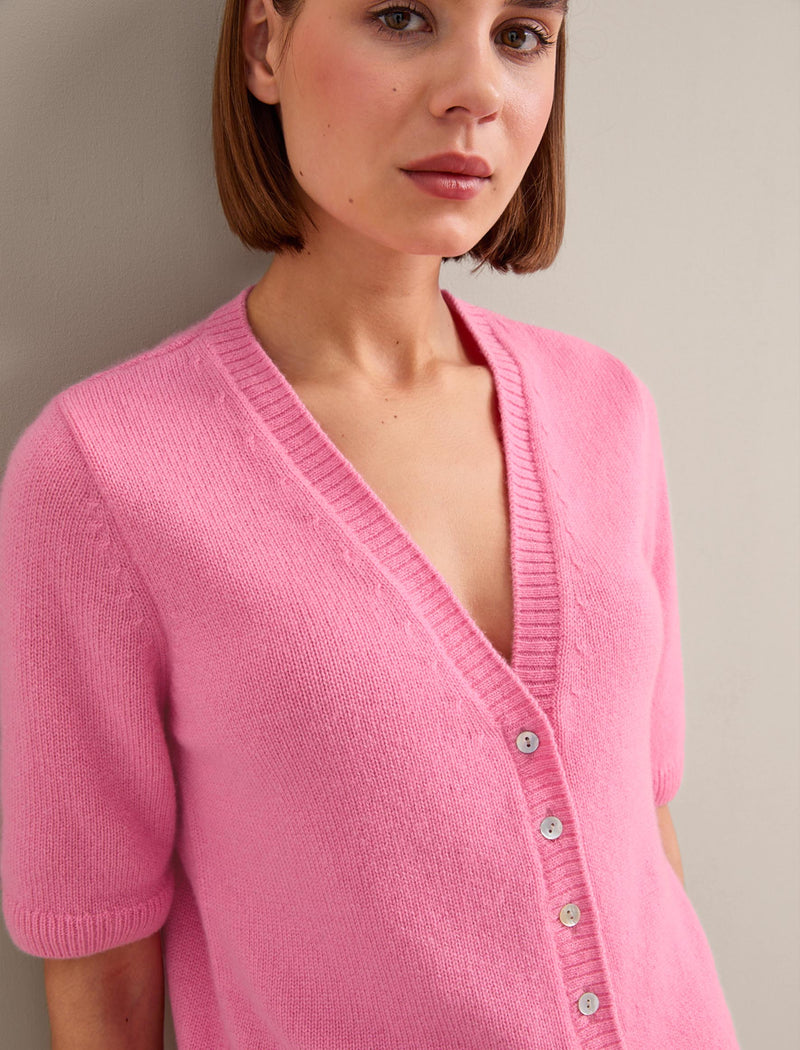 Clara Cashmere Short Sleeve Cardigan - Pink