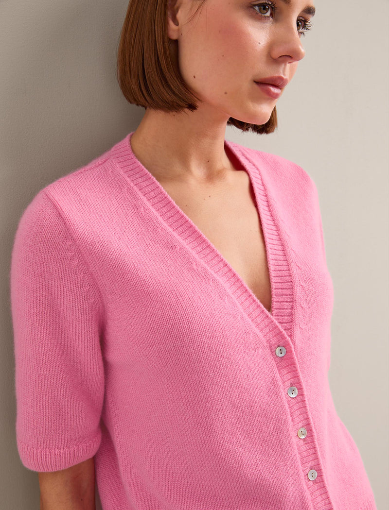 Clara Cashmere Short Sleeve Cardigan - Pink