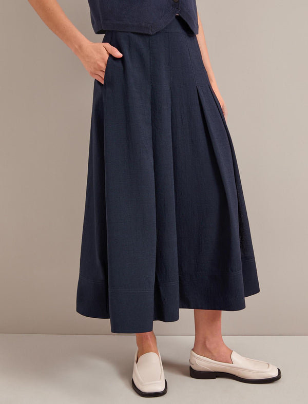 Sophia Techni Voile Pleated Maxi Skirt - Navy