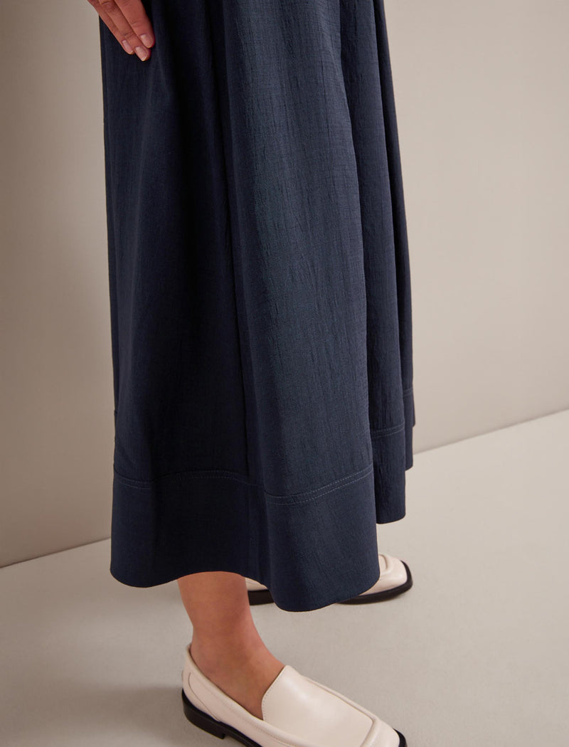 Sophia Techni Voile Pleated Maxi Skirt - Navy