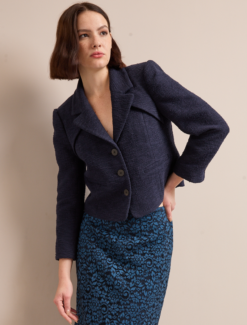 Ronan Organic Cotton Bouclé Jacket - Navy