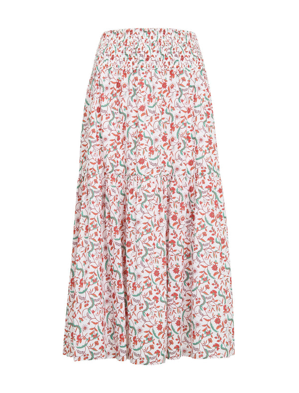 Sylvia Silk Blend Maxi Skirt - Red Trailing Feather Print