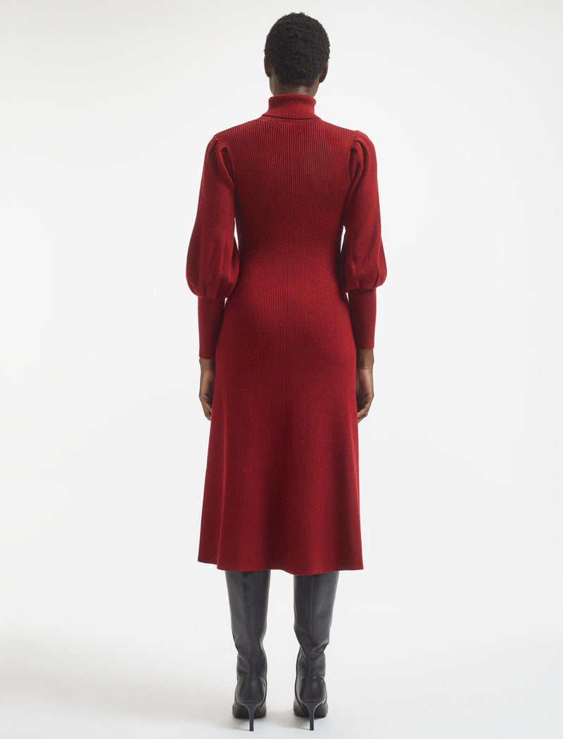 Eva Merino Wool Roll Neck Dress - Dark Red