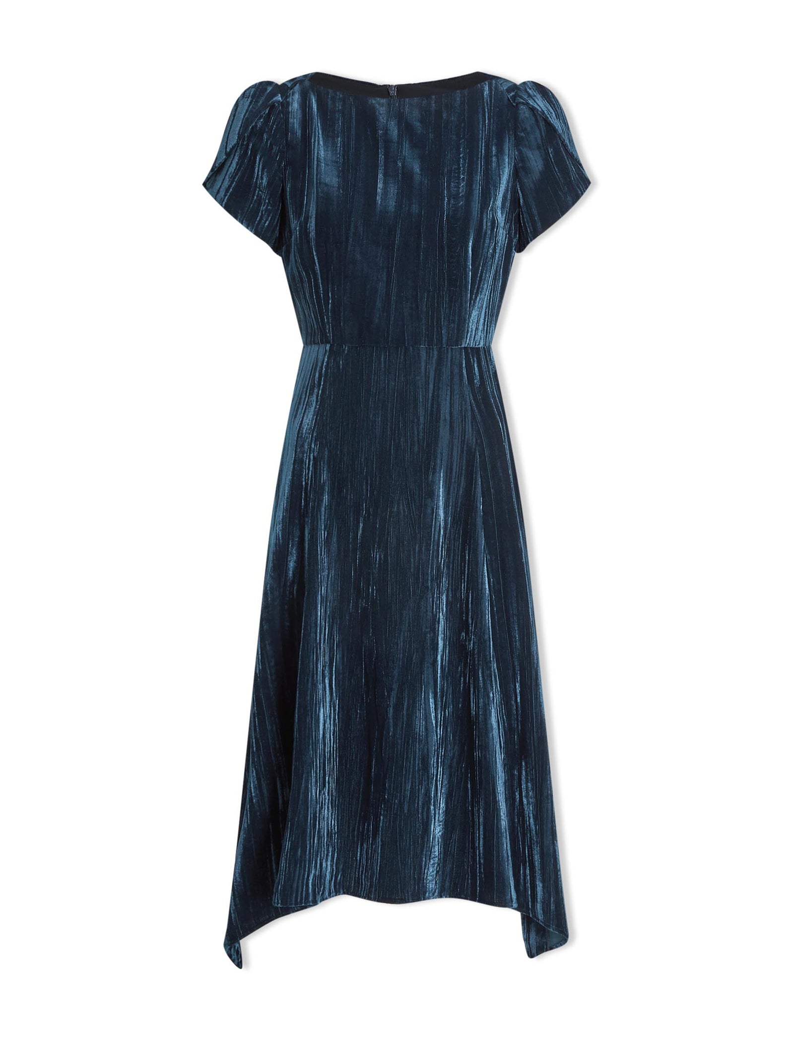 Foxiedox Velvet Midi Dress outlet Sheer Sharkbite Hem Navy Blue Size XS