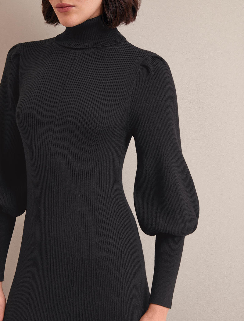 Eva Merino Wool Roll Neck Dress - Black