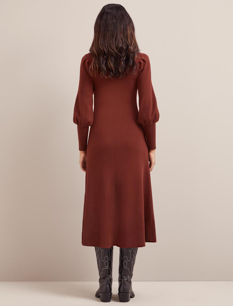 Eva Merino Wool Roll Neck Dress - Rust