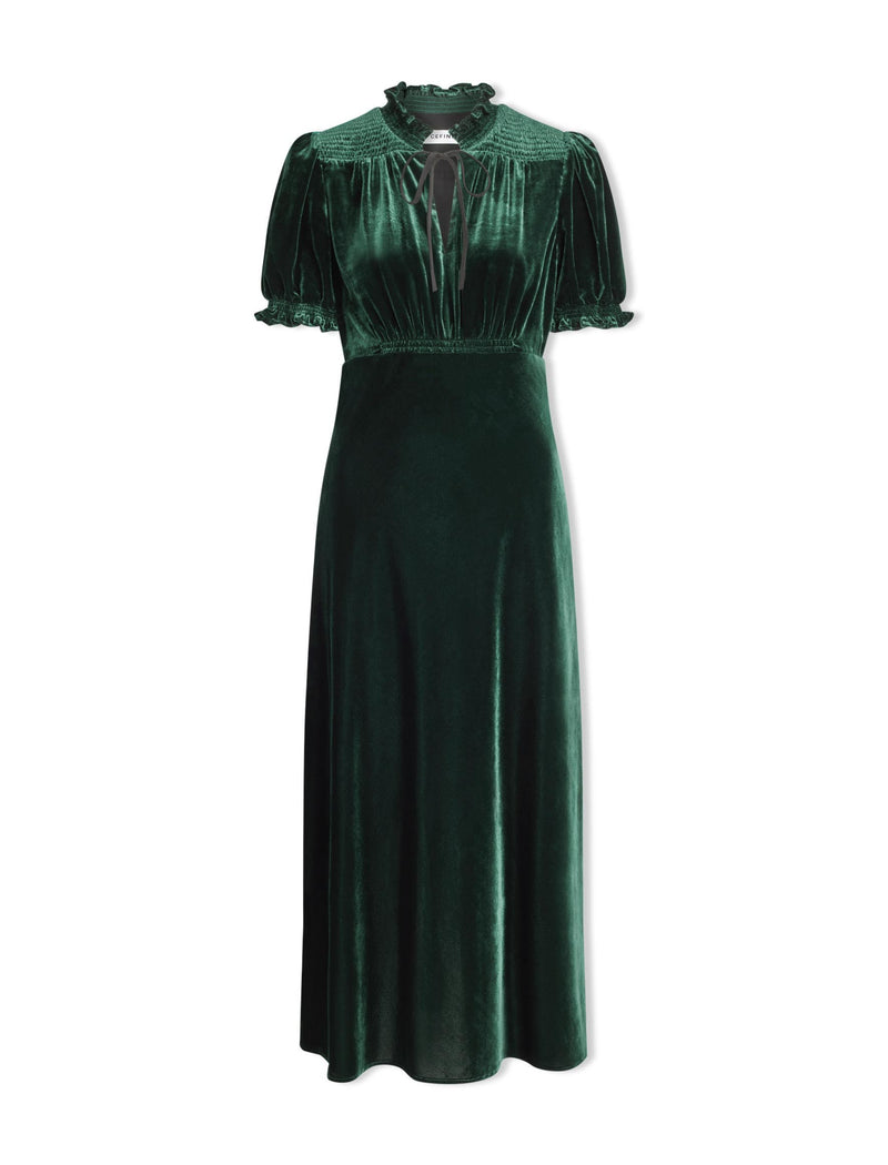 Irina Bias Cut Velvet Maxi Dress - Green