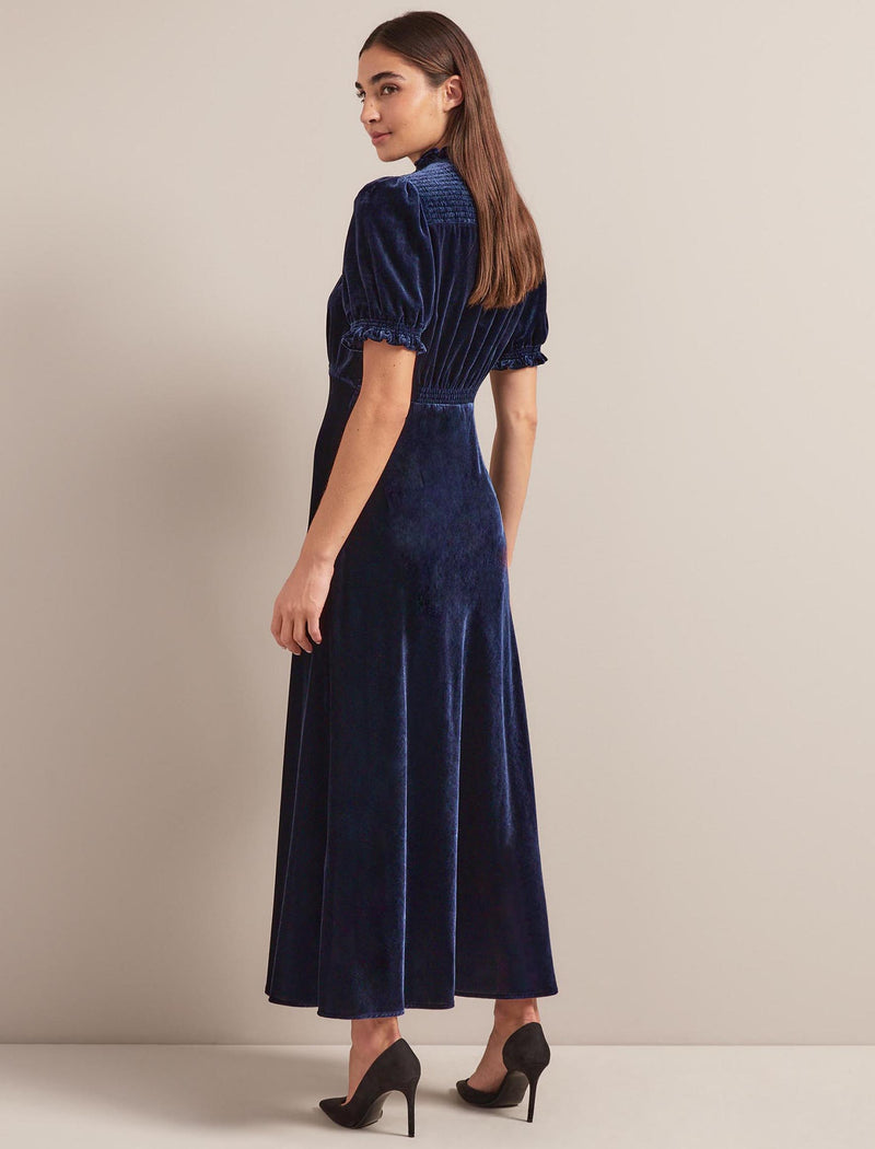 Irina Bias Cut Velvet Maxi Dress - Navy