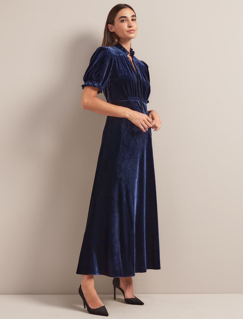 Irina Bias Cut Velvet Maxi Dress - Navy