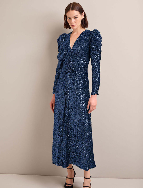 Ophelia Bias Cut Sequin Maxi Dress - Navy