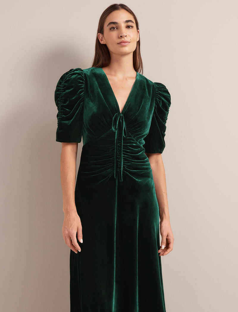 Ophelia Bias Cut Velvet Maxi Dress - Dark Green