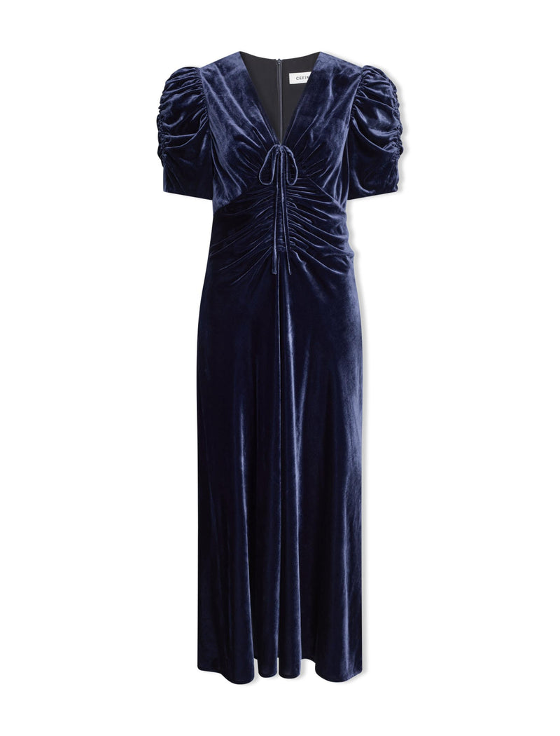 Ophelia Bias Cut Velvet Maxi Dress - Navy