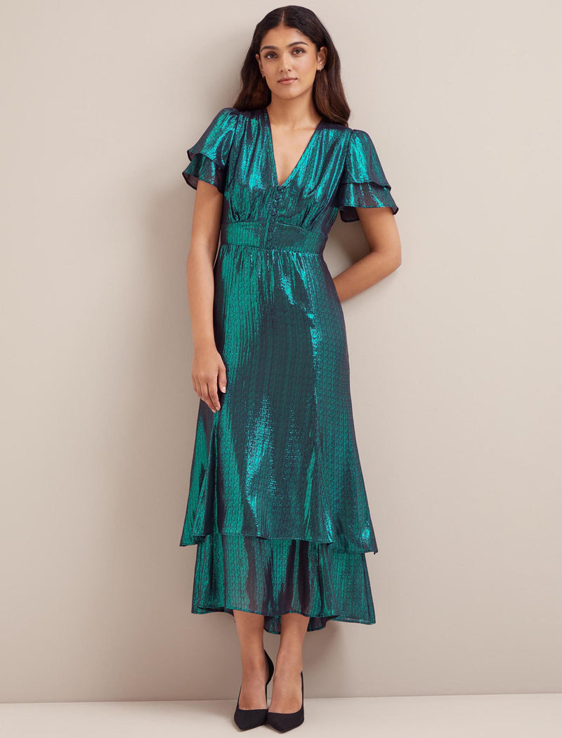 Lotta Silk Blend Maxi Dress - Dark Green