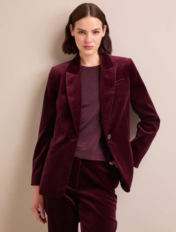 Jamie Cotton Velvet Classic Fit Blazer In Burgundy