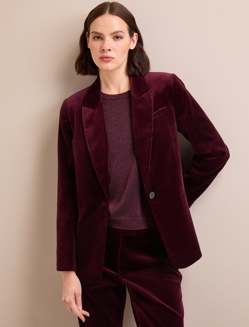 Burgundy velvet blazer womens hotsell