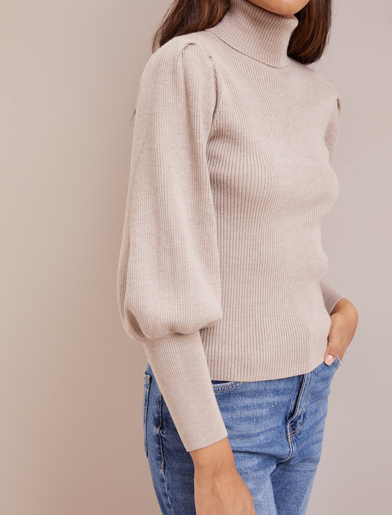 Eva Wool Roll Neck Jumper - Oatmeal