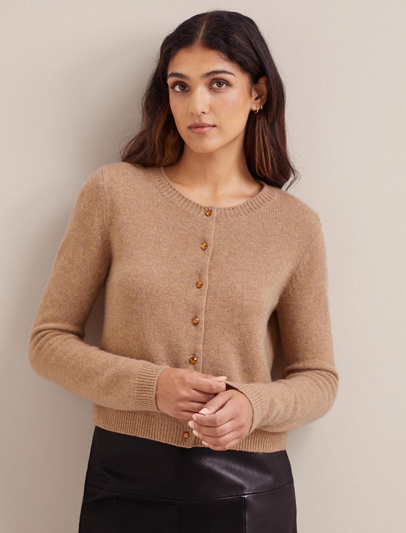 Clara Cashmere Long Sleeve Cardigan Camel