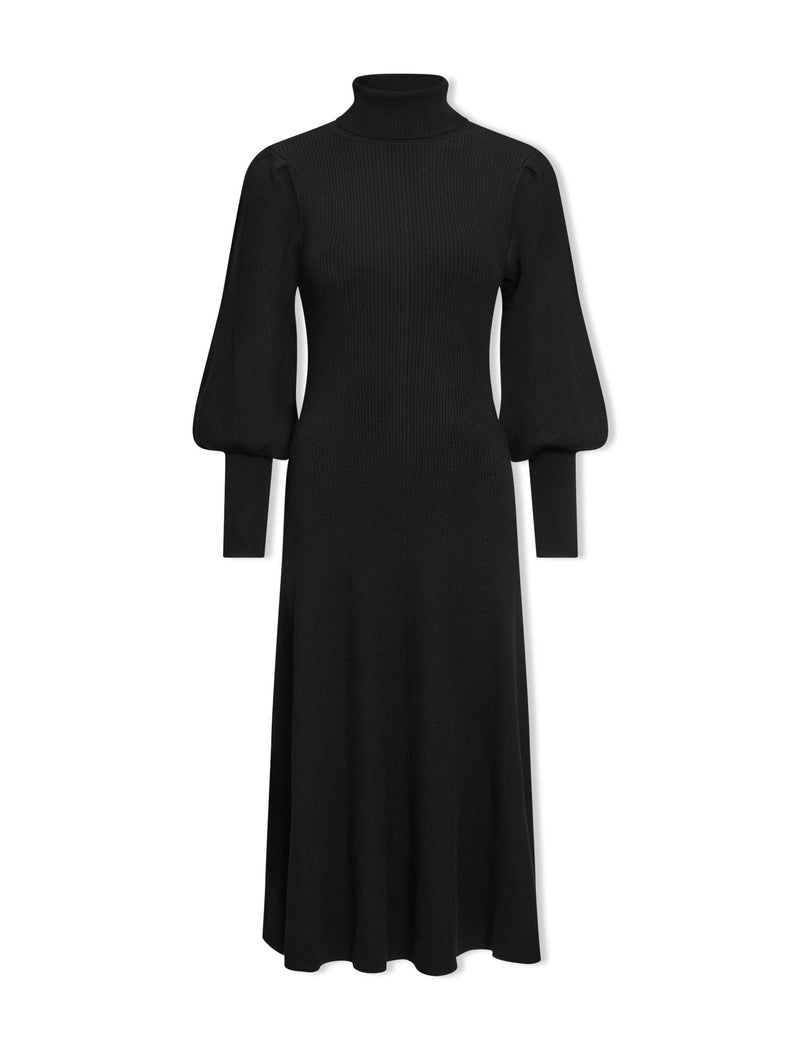 Eva Merino Wool Roll Neck Dress - Black