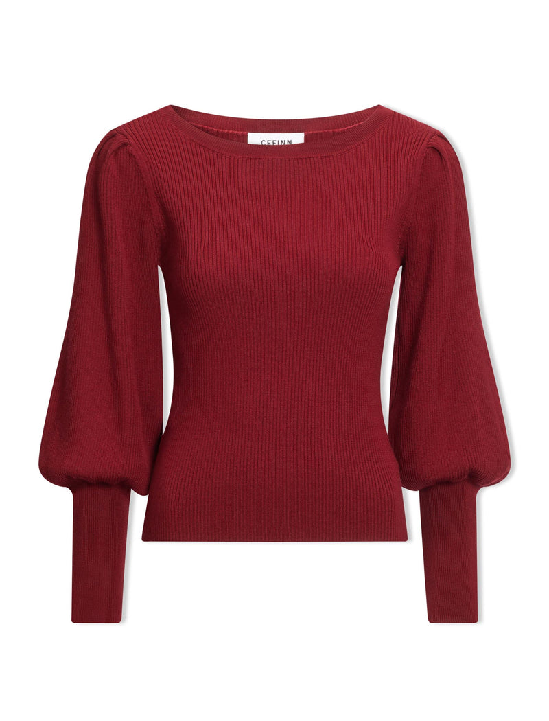 Eva Wool Boat Neck Jumper - Dark Red