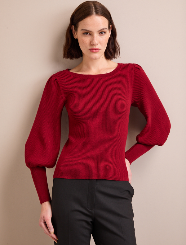 Eva Wool Boat Neck Jumper - Dark Red