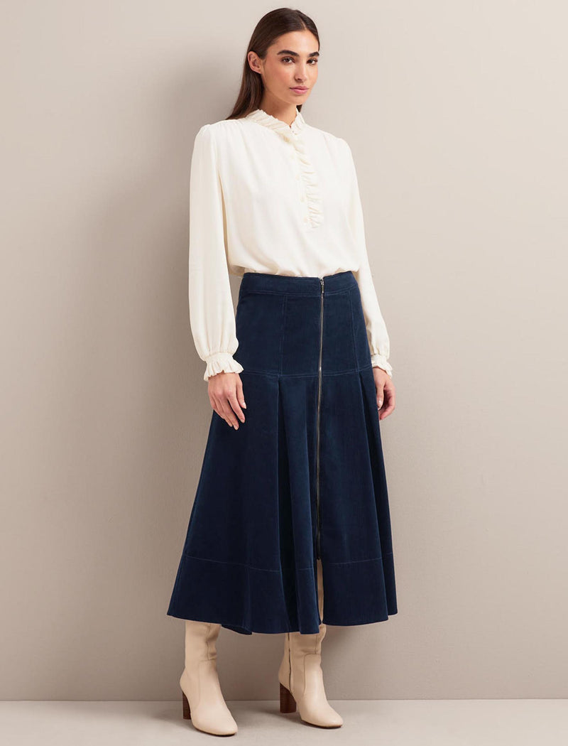 Amber A Line Corduroy Skirt - Navy