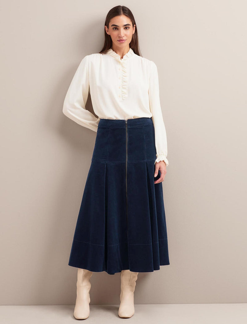 Amber A Line Corduroy Skirt - Navy