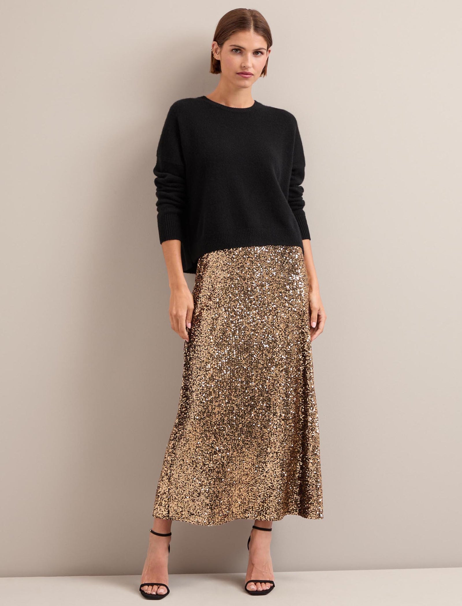 Scarlett Sequin Maxi Skirt with Elasticated Waist Gold