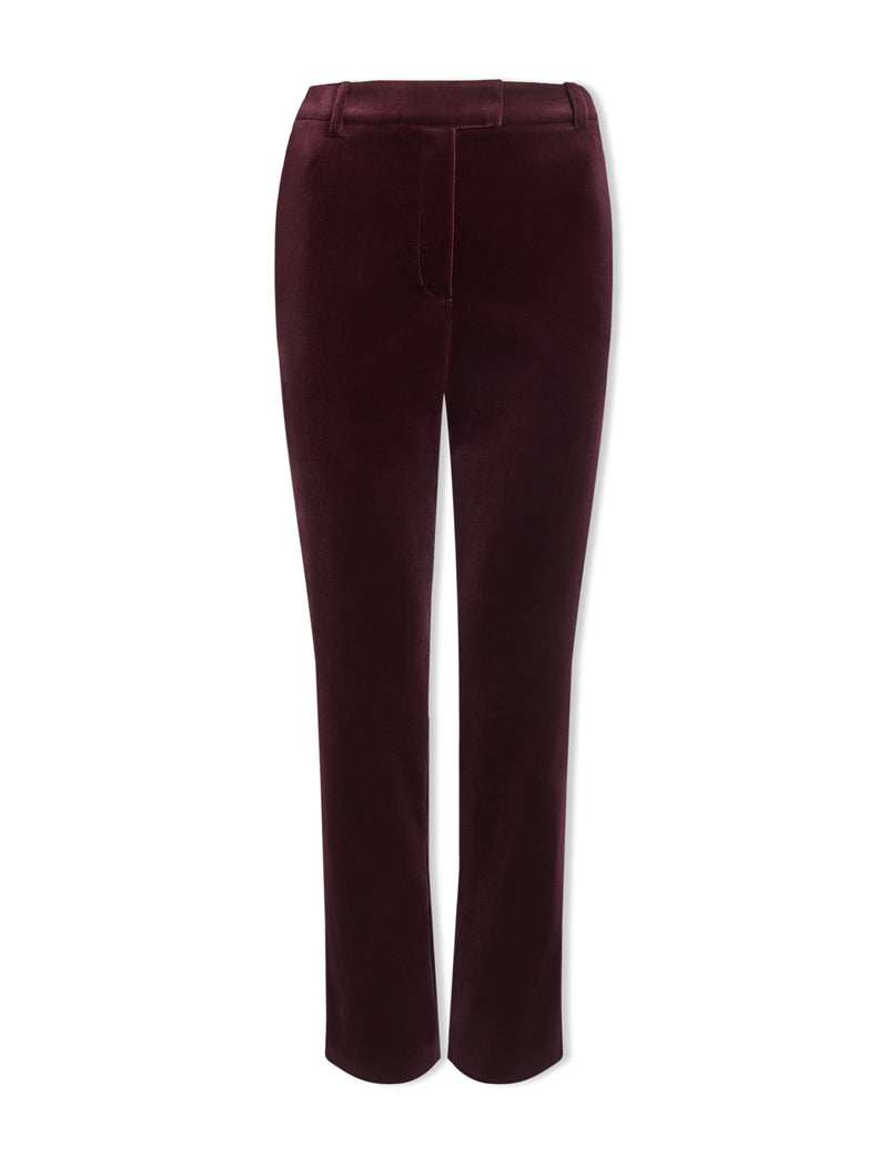 Tatum Velvet Tapered Trouser - Burgundy