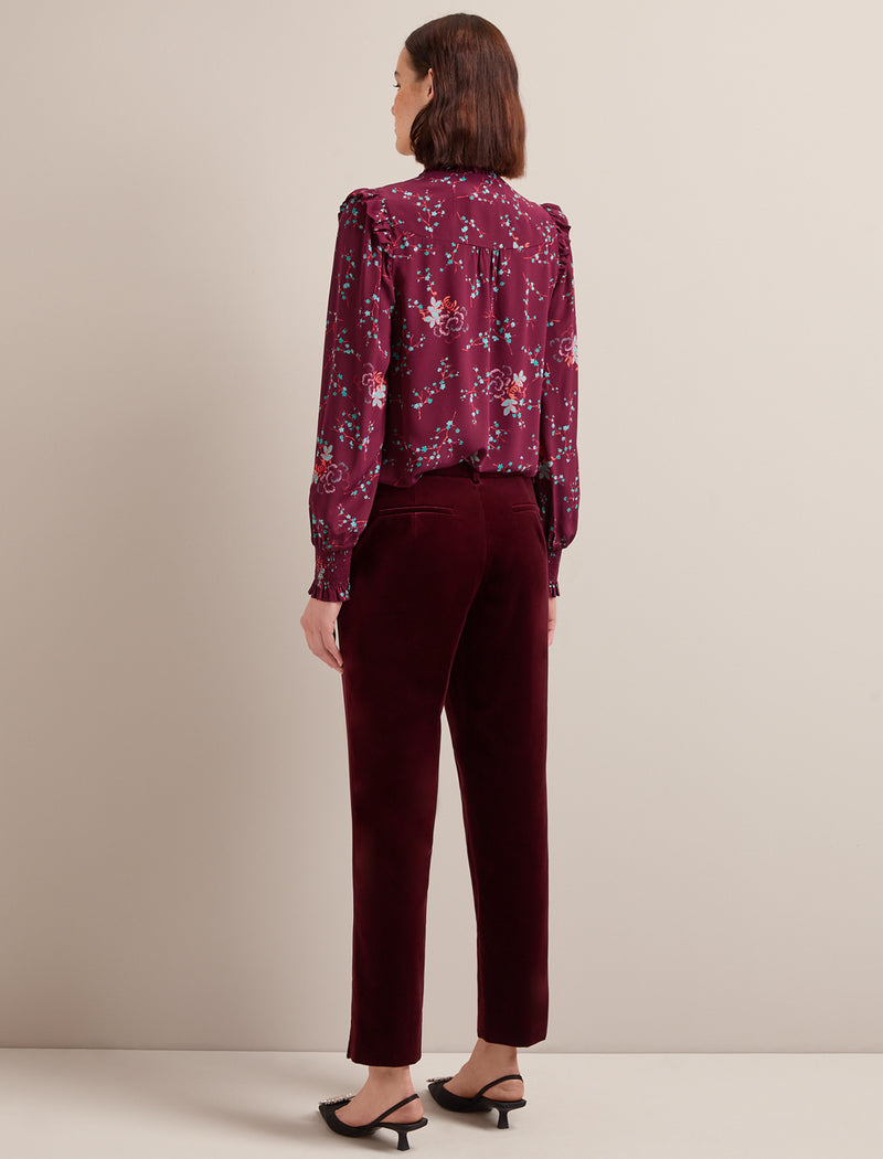 Tatum Velvet Tapered Trouser - Burgundy