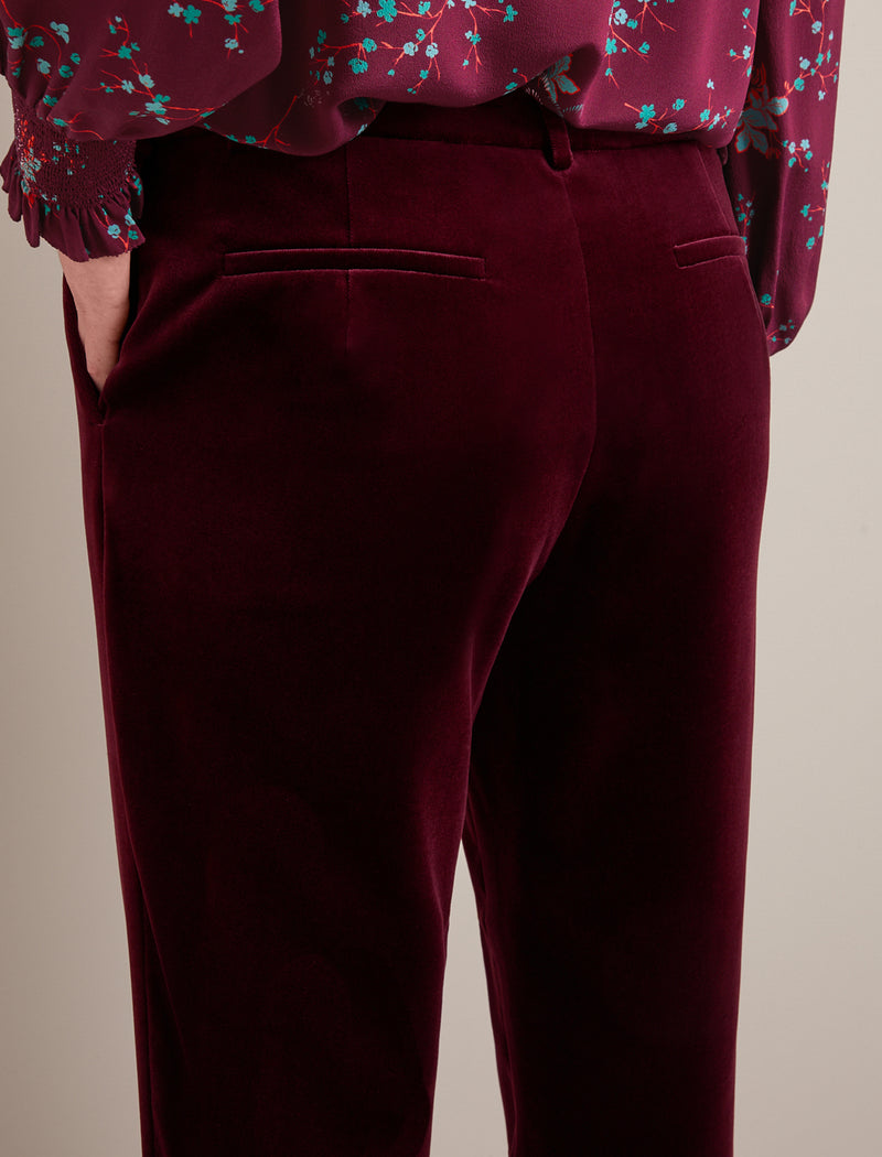 Tatum Velvet Tapered Trouser - Burgundy