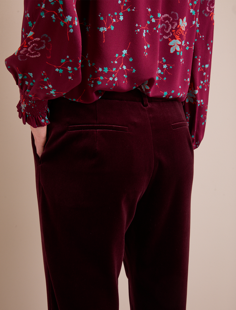 Stella Silk Shirt - Burgundy Lotus Print