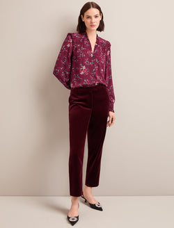 Tatum Velvet Tapered Trouser - Burgundy