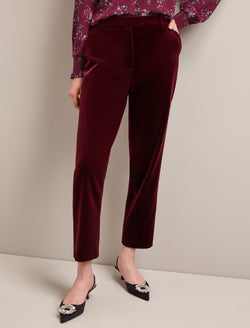 Tatum Velvet Tapered Trouser - Burgundy