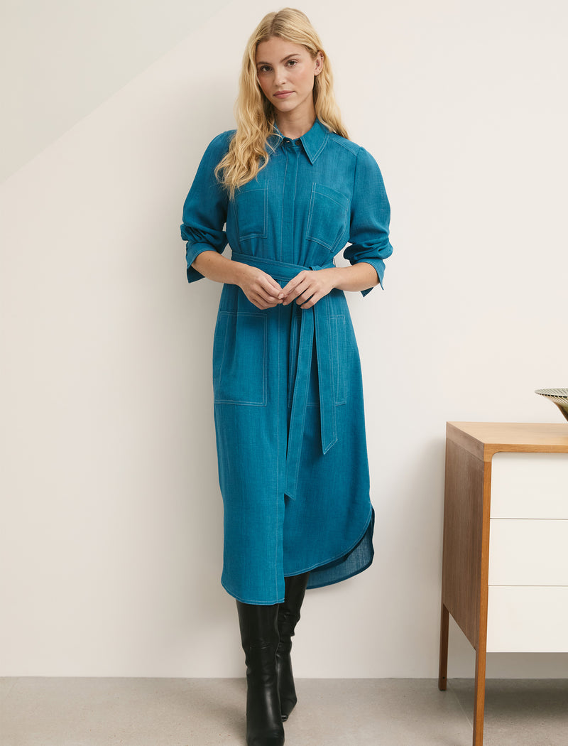 Amara Techni Voile Midi Dress - Azure Blue