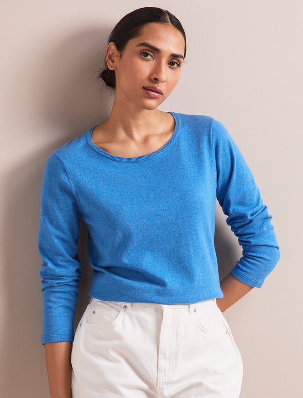 Maia Cotton Silk Blend T-Shirt - Blue