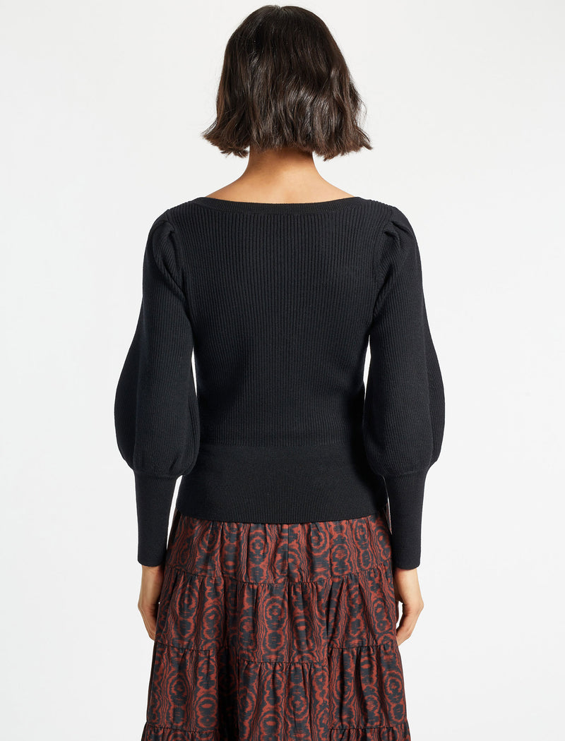 Eva Wool Boat Neck Jumper - Black