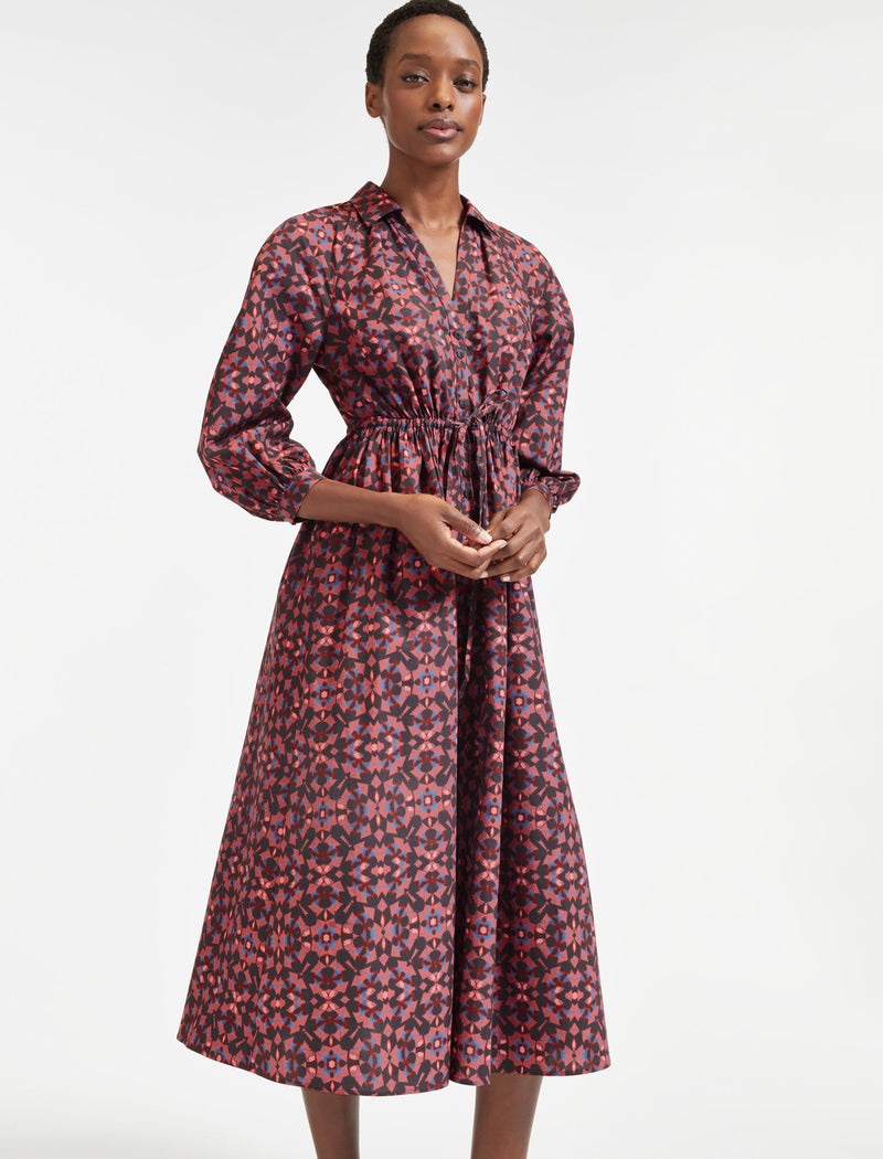 Liberty Raglan Sleeve V-Neck Organic Cotton Maxi Dress in Pink Shibori ...