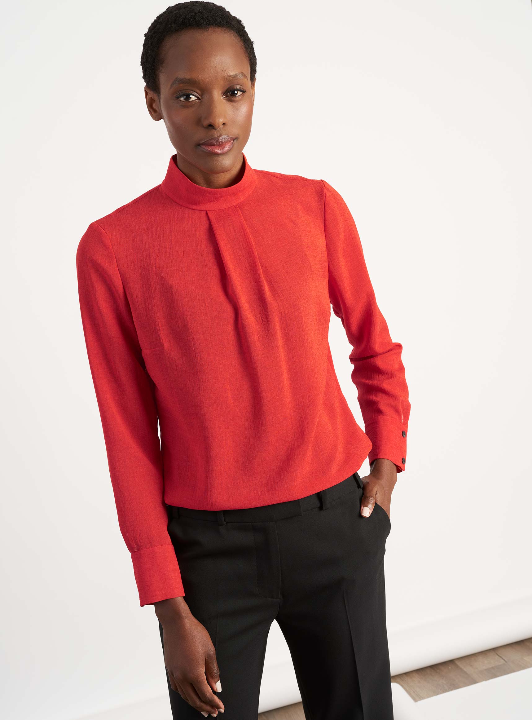 Riley Funnel Neck Blouse in Crimson