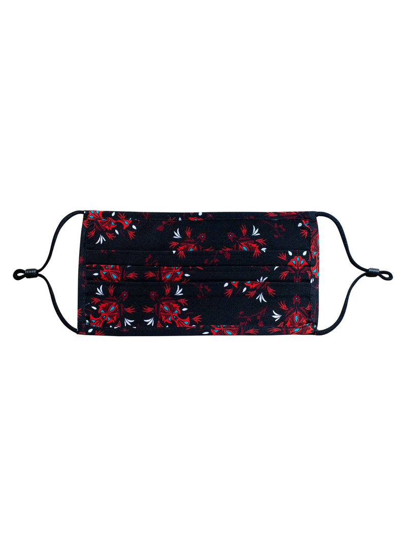 Silk Face Mask in Black Crimson Floral