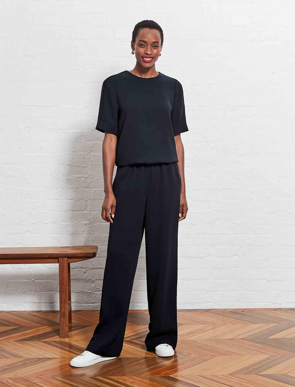 Jennifer Short Sleeve Gathered Waist Jumpsuit - Black