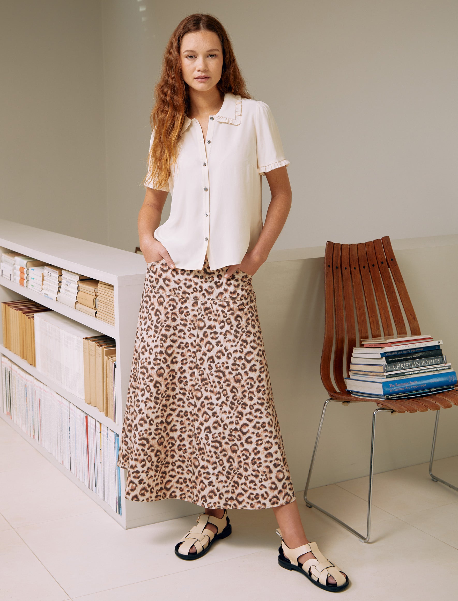 Sierra Cotton Twill A Line Maxi Skirt Leopard Print