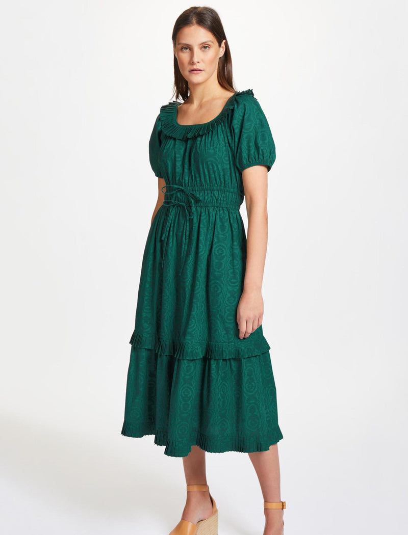 Harper Organic Cotton Midi Dress - Green Moire Print