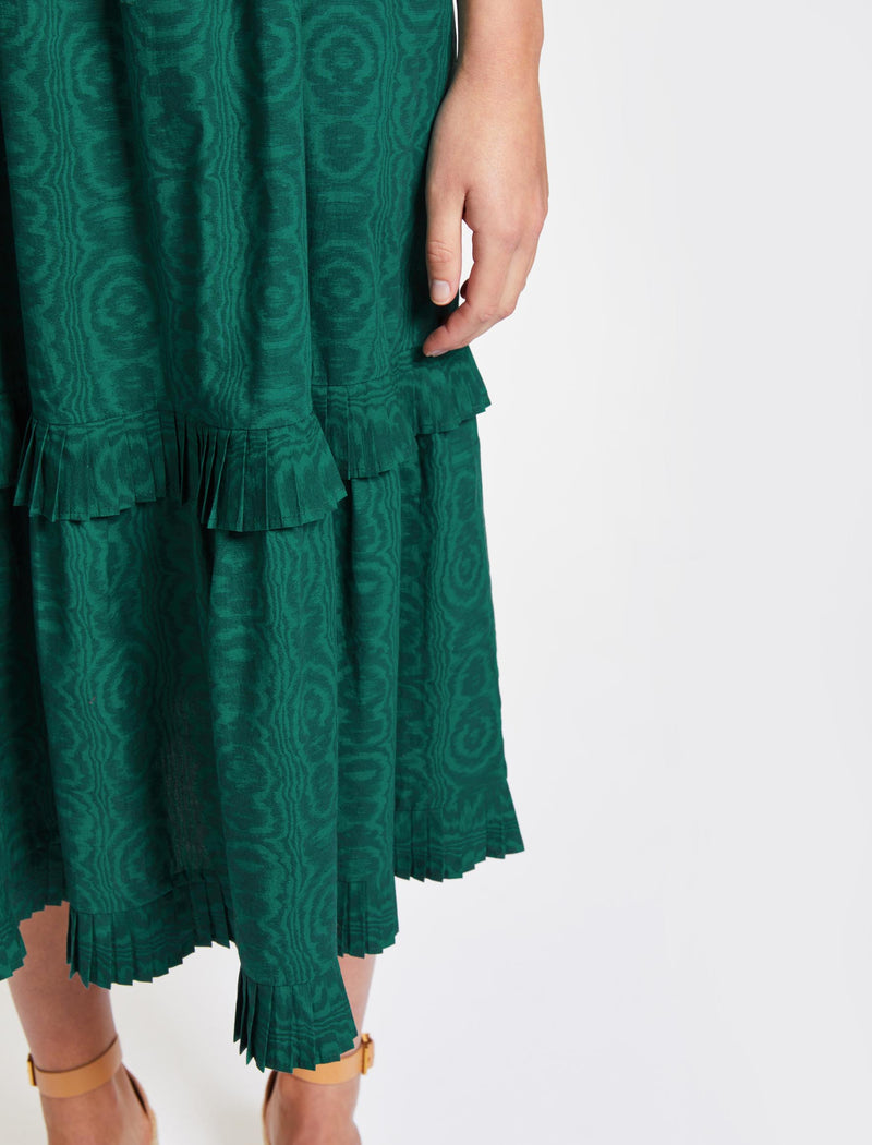 Harper Organic Cotton Midi Dress - Green Moire Print