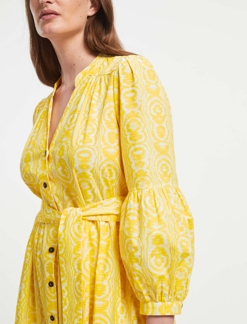 Alice Organic Cotton Maxi Shirt Dress - Yellow Moire Print