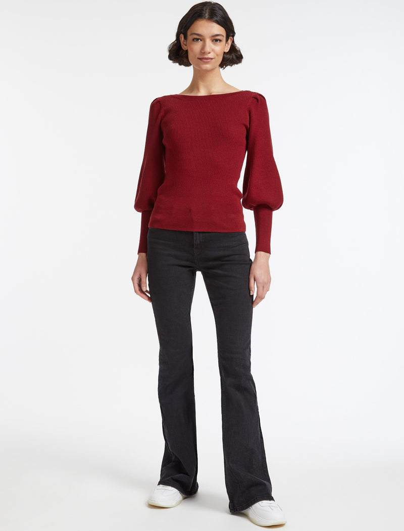 Eva Wool Boat Neck Jumper - Dark Red